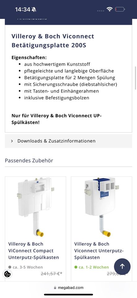 2x Villeroy & Boch Betätigungsplatte - Viconnect, weiß in Medelby