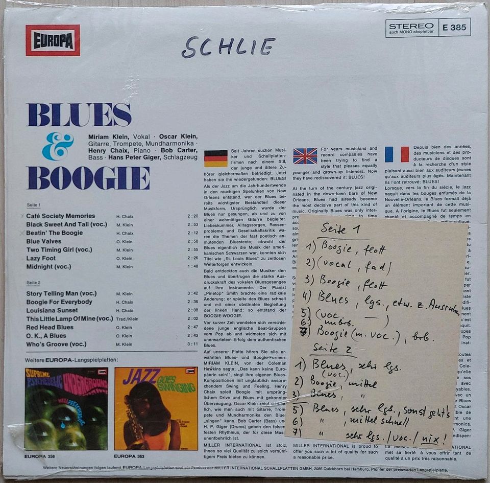 BLUES & BOOGIE (QUINTETO JAZZ: MIRIAM, OSCAR KLEIN Vinyl LP top in München