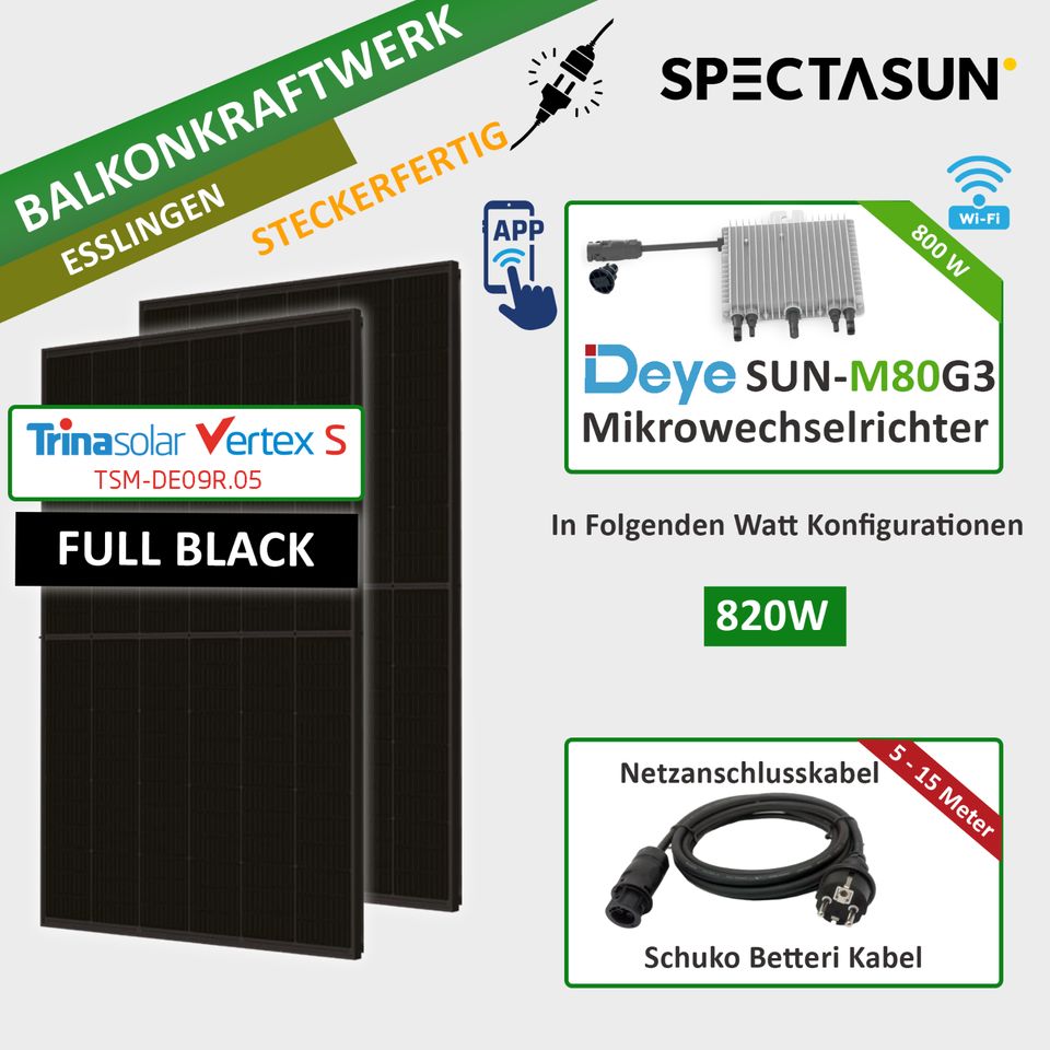 ☀️Balkonkraftwerk 830W Trina FULL BLACK Module mit 800w DEYE Microwechselrichter ✅ SOFORT ABHOLBEREIT☀️Esslingen in Esslingen