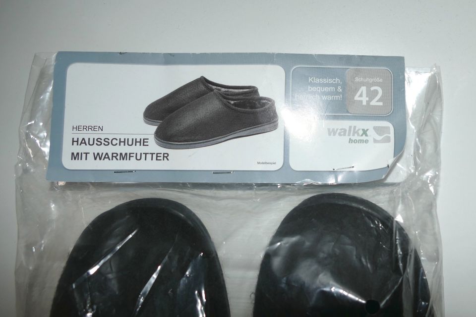 Walkx home Filz Hausschuhe Warmfutter Pantoffeln Gr. 42 Schwarz in Berlin