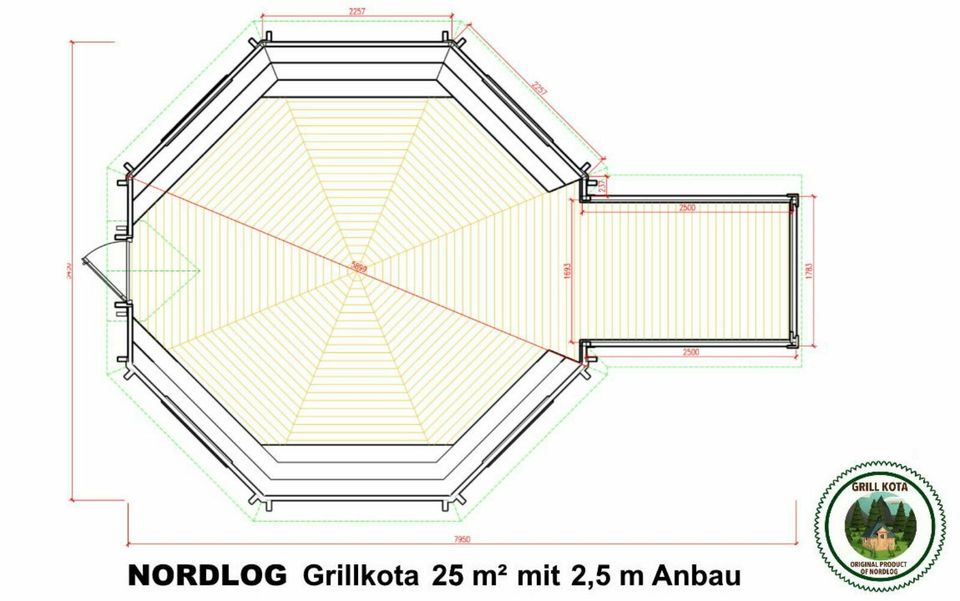 NordLog Grillkota 25,0m² mit 2,5m Anbau - Grillhaus Gartenhaus in Weil der Stadt