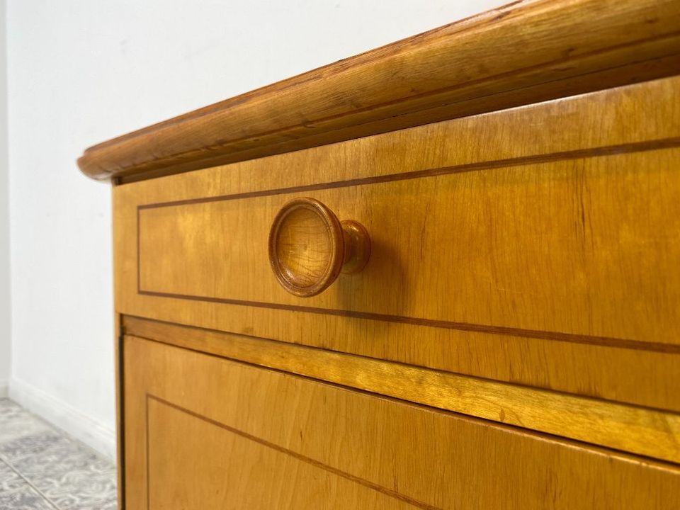 WMK Hübscher & geräumiger Mid-Century Nachttisch aus vollem Holz mit Schublade und hübschen Holzgriffen # Nachtschrank Nachtschränkchen Nachtkommode Kommode Beistelltisch 50er 60er Vintage Retro in Berlin