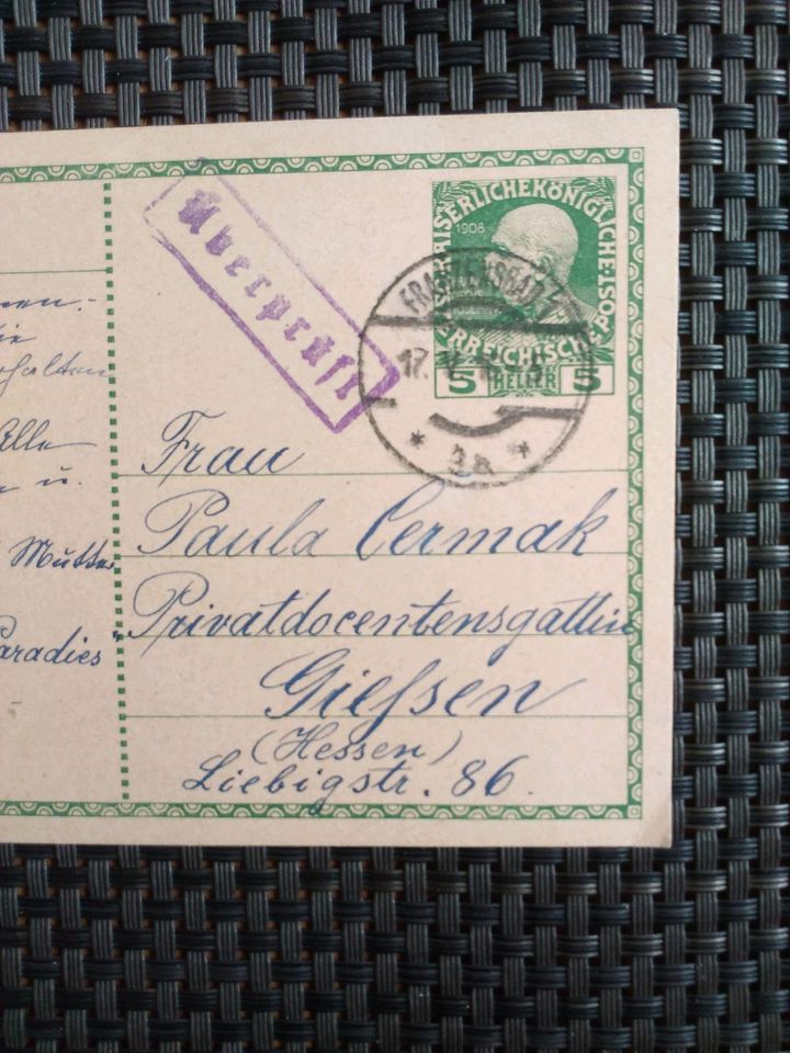 Postkarte, antiquarisch, postalisch gelaufen, von 1916 in Achern