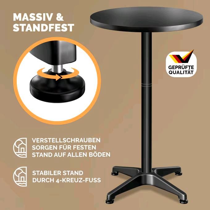 Stehtisch 2er-Set Schwarz Alu Ø60cm klappbar, höhenverstellbar in Blieskastel