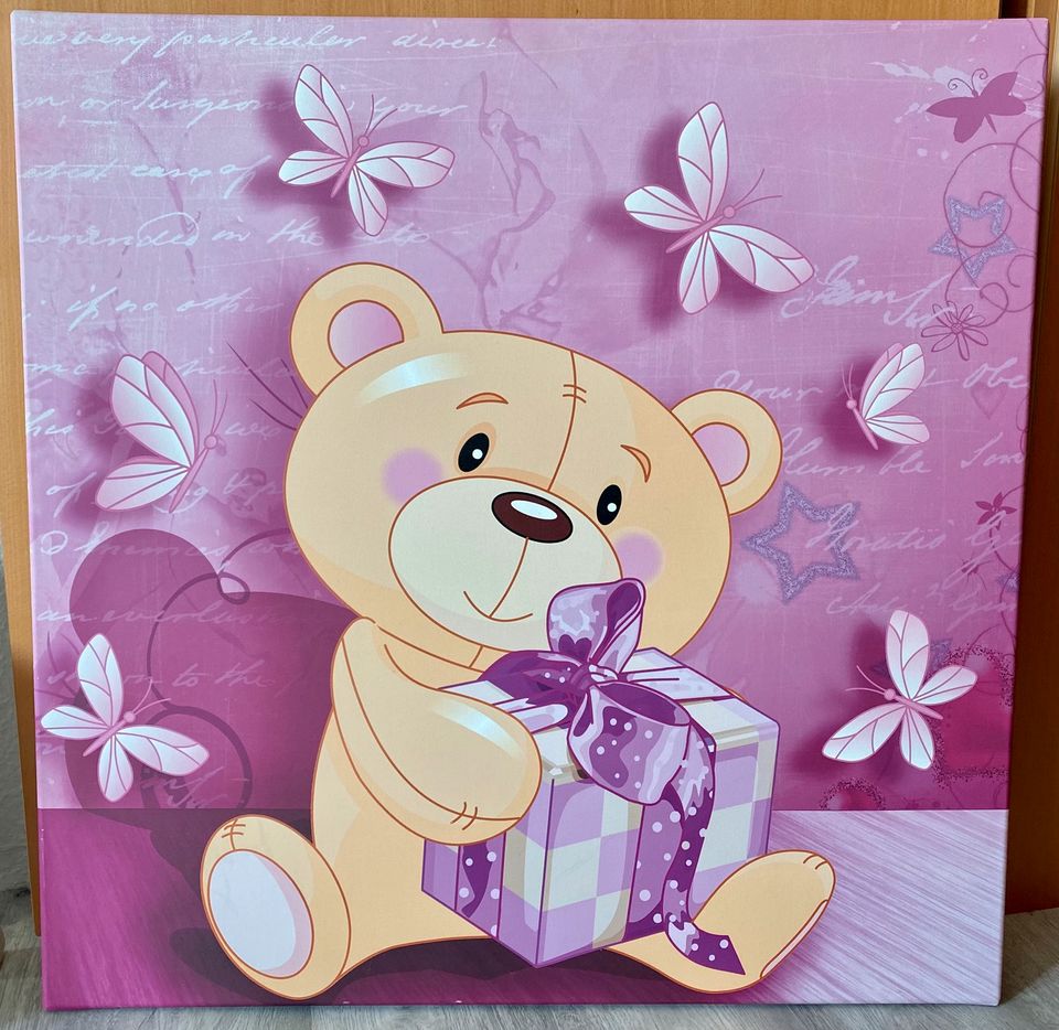 Bild Teddy mit Geschenk Rosa Pink Leinwand 80x80 in Fredersdorf-Vogelsdorf