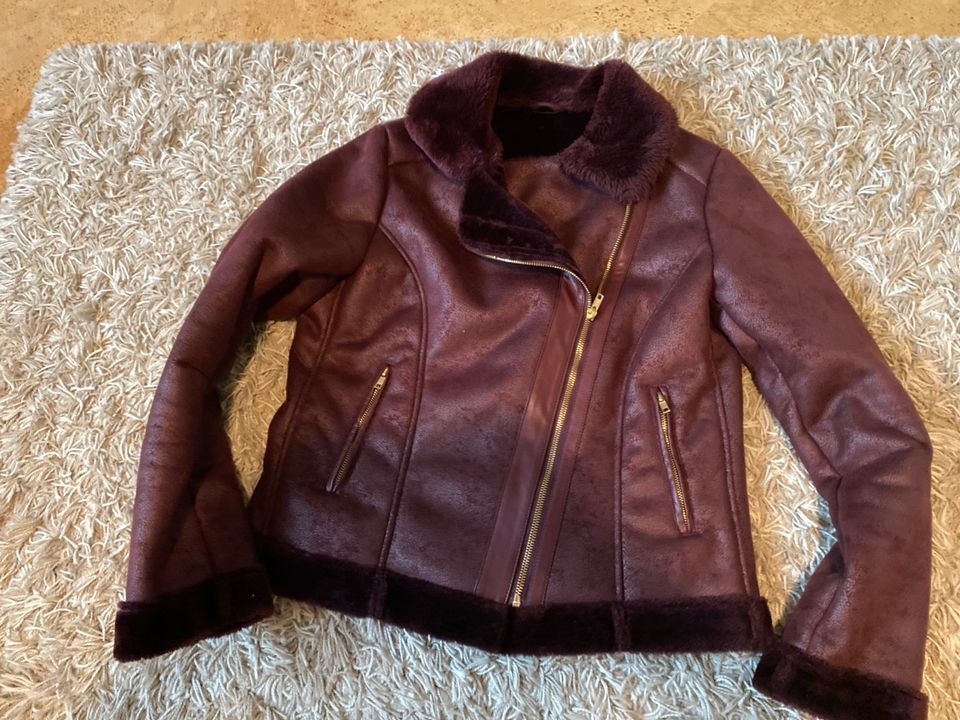 Jacke, Shearling, Biker, Webpelz, M, Bordeaux in Schwerte