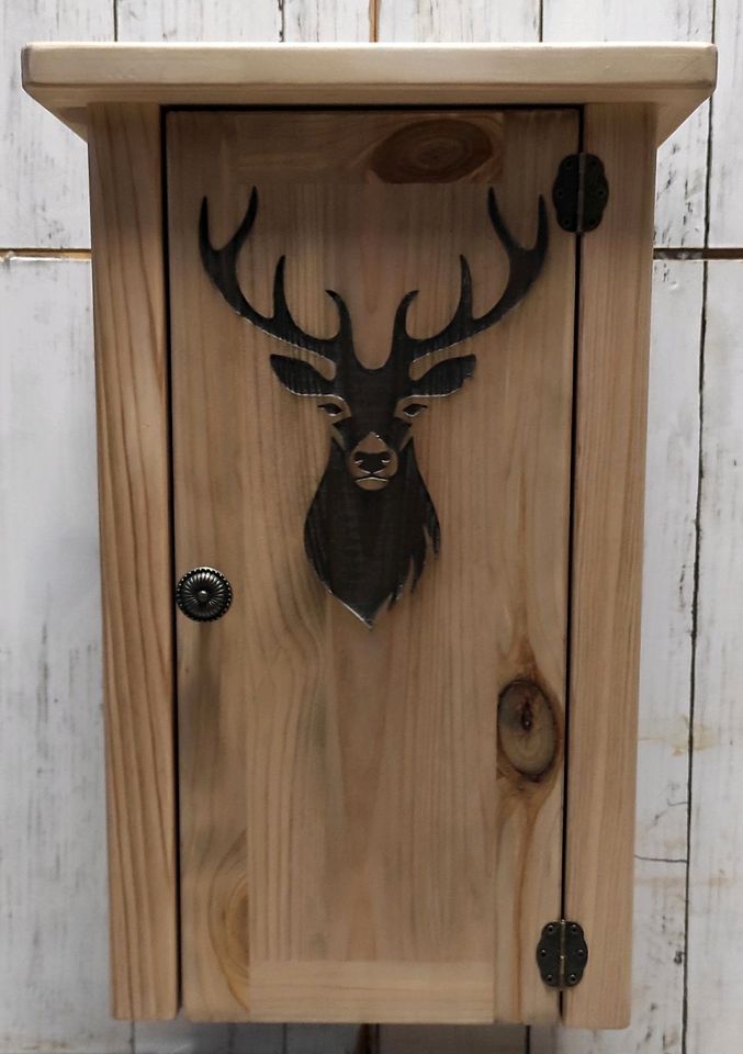 Hängeschrank, Medizinschrank, Vintage-Look, Holz, Hirschmotiv in Hohberg