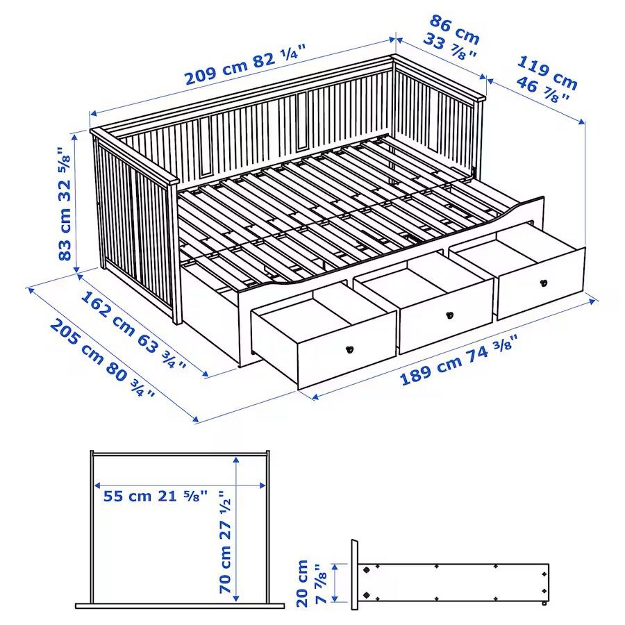 Ikea HEMNES Tagesbettgestell/3 Schubladen, weiß, 80x200 cm in Herten