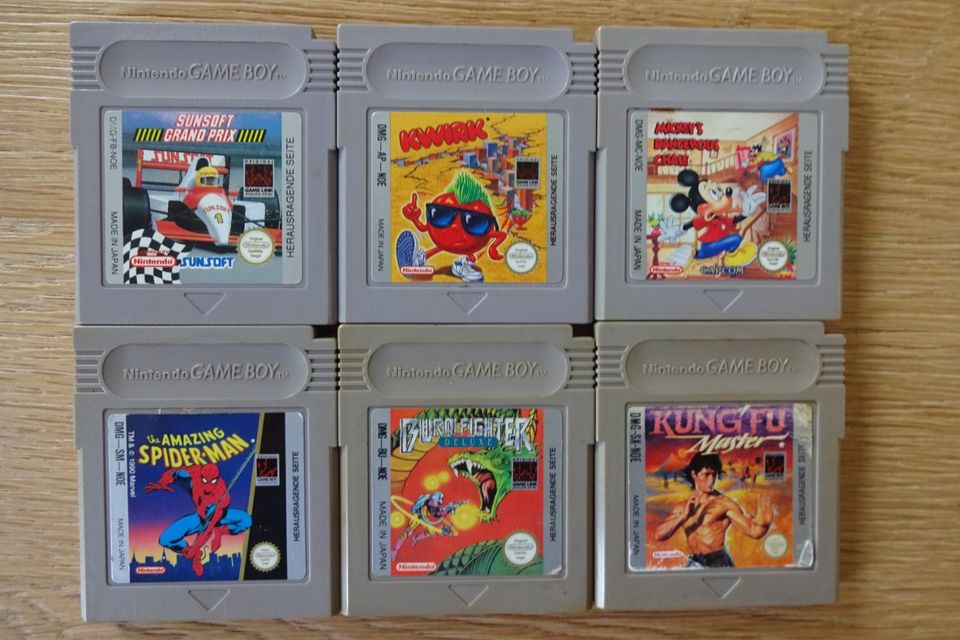 6 Spiele für Game Boy: Spider-Man, Burai Fighter, Mickey, Kwirk, in Wesel