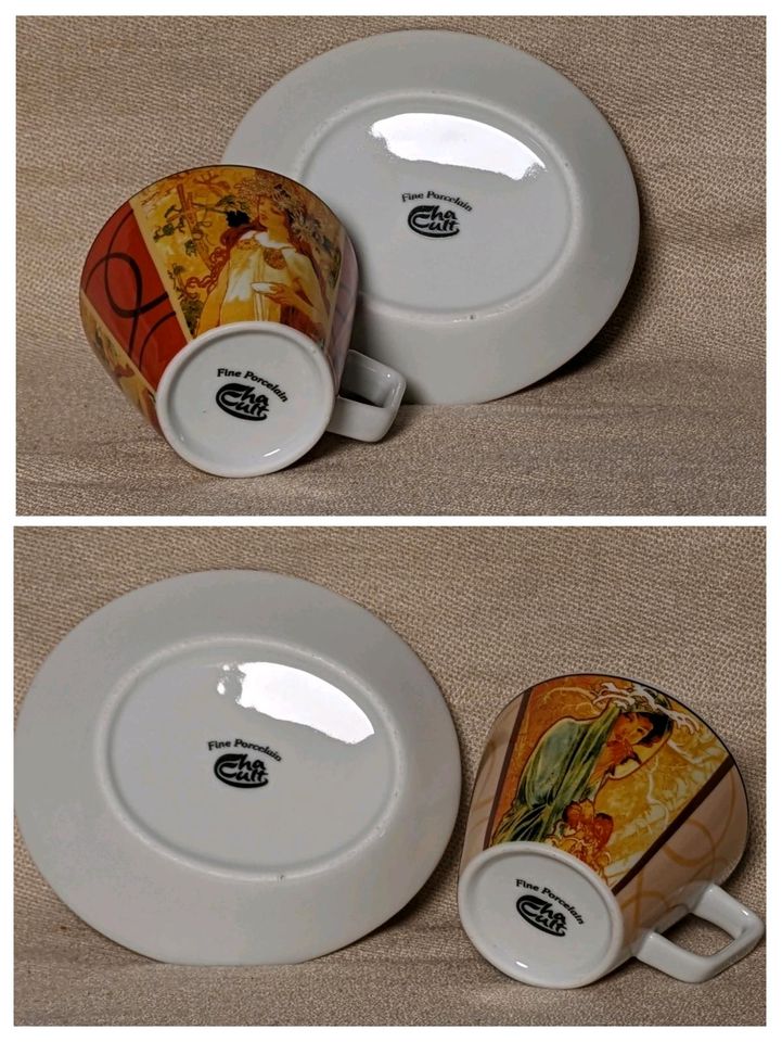 2 PORZELLAN Gedecke TASSE & TELLER Motive KUNSTSTIL Alfons MUCHA in Berlin