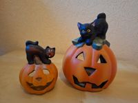 Halloween Deko Kürbis schwarze Katze Teelichthalter Figuren Nordrhein-Westfalen - Alsdorf Vorschau