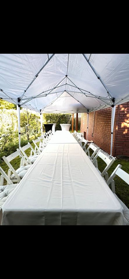 Partyzelt Pavillon Stühle Tische mieten Hochzeit Gartenfeier in Düsseldorf