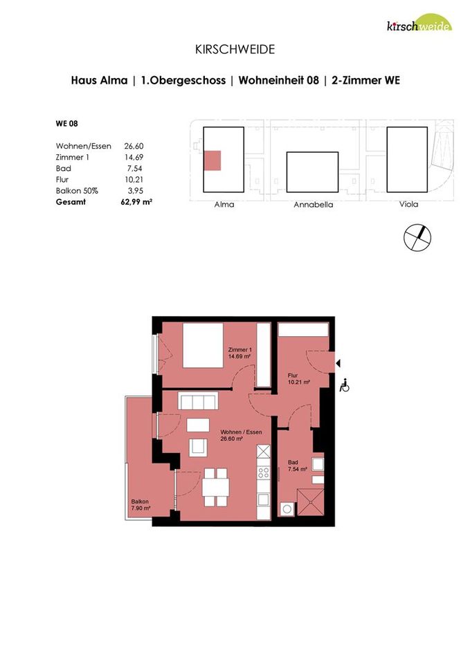 Perfekte 2-Zimmer-Wohnung mit West-Balkon, großes Bad und moderne Ausstattung im Haus Alma #08 in Weimar