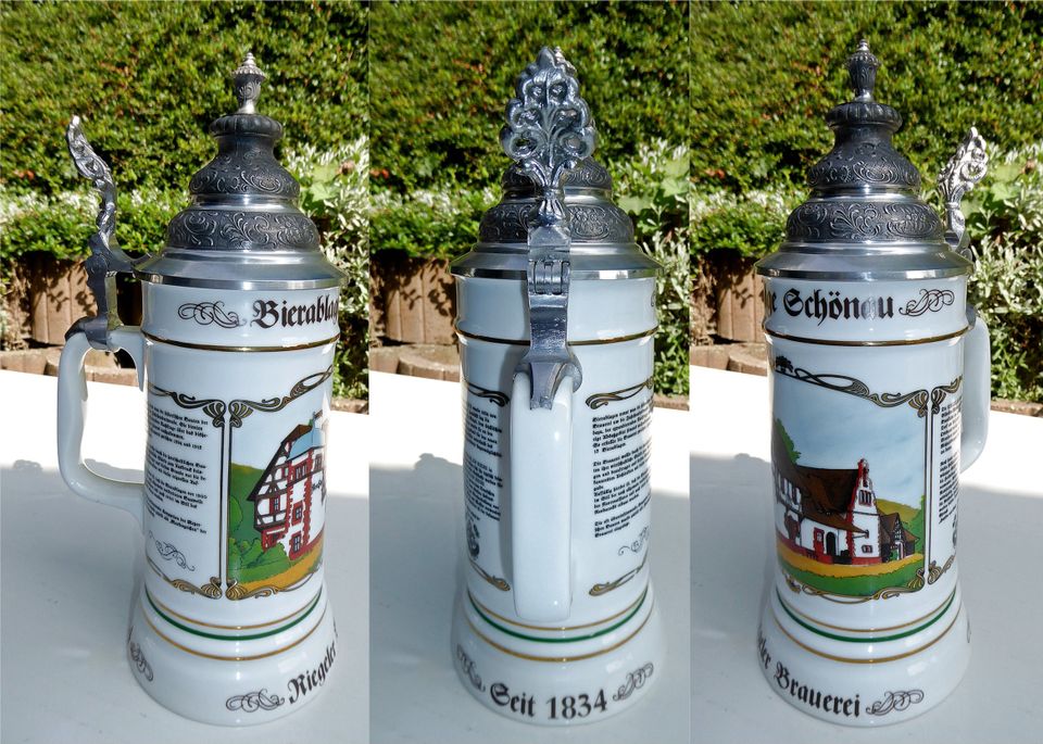 HISTORIENKRÜGE der RIEGELER Brauerei 1989-94 Zinndeckel Porzellan in Salem
