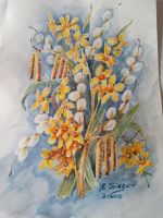 Aquarell Bild Frühling Weidenkätzchen Blumenbild Dekoration Bayern - Nersingen Vorschau