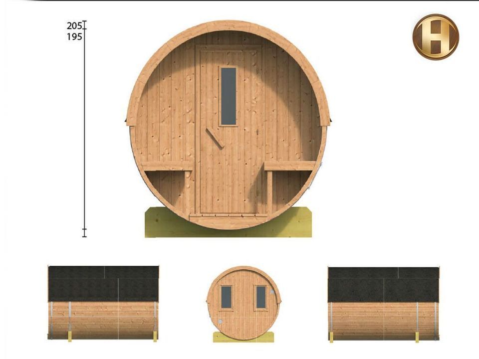 Fasssauna DELUXE Line, Thermoholz, 300 cm mit Holzofen in Gummersbach