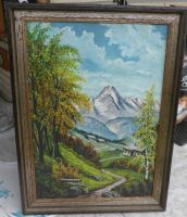 Altes Gemälde Ölbild Gebirge Alpen Landschaft Frühling Bäume Bergedorf - Kirchwerder Vorschau