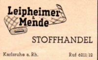 Leipheimer Mende Stoffhandel Karlsruhe Werbeanzeige 1940 Baden-Württemberg - Schopfheim Vorschau