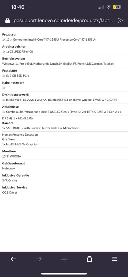 Lenovo X13 Yoga Gen 4 Intel Core i7-1355U 16 GB RAM 512GB PCle in Oberhausen