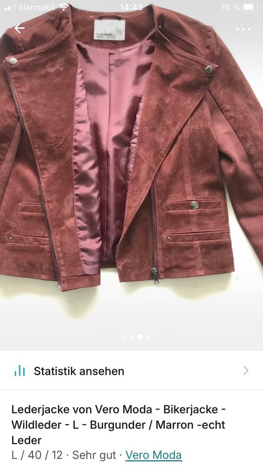 GRATIS VERSAND Echte Lederjacke Bikerjacke Vero Moda L burgunder in Mainz