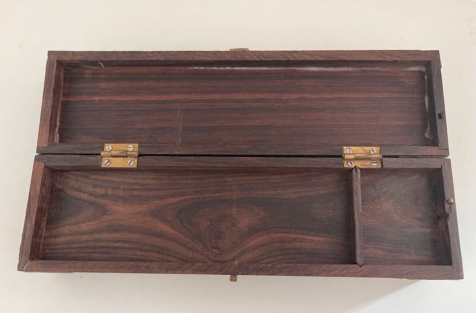 Antique Holz Stiftebox Hülle Stift Box Messing Kiste Defekt in Abstatt