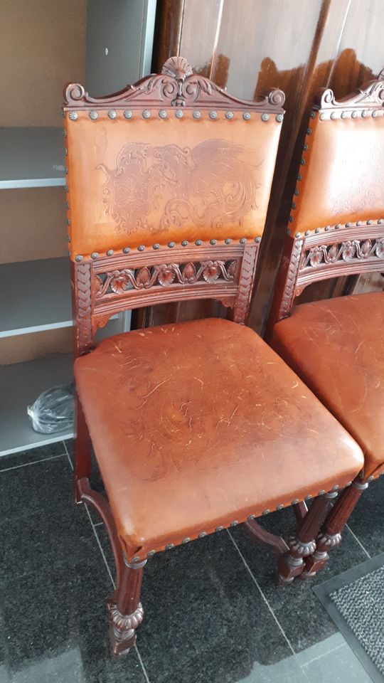 Stuhl Antik Vintage Holz Leder Intarsien Gründerzeit je in Gremmendorf