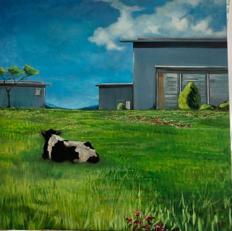 Kuh im Garten Gemälde Original in Rietberg