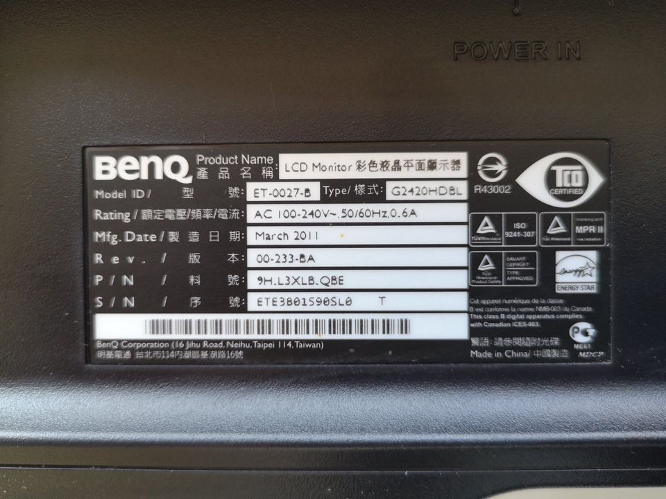 BenQ G2420HDBL FULL HD 24 Zoll Monitor 1920x1080 inkl.Versand in Havixbeck