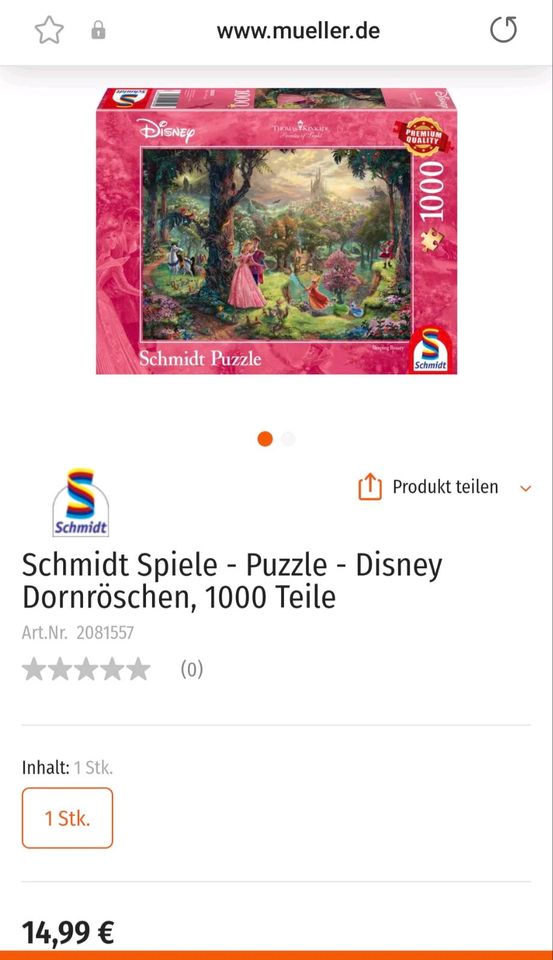 Schmidt Puzzle 1000 Teile Thomas Kinkade Disney Dornröschen in Hamburg