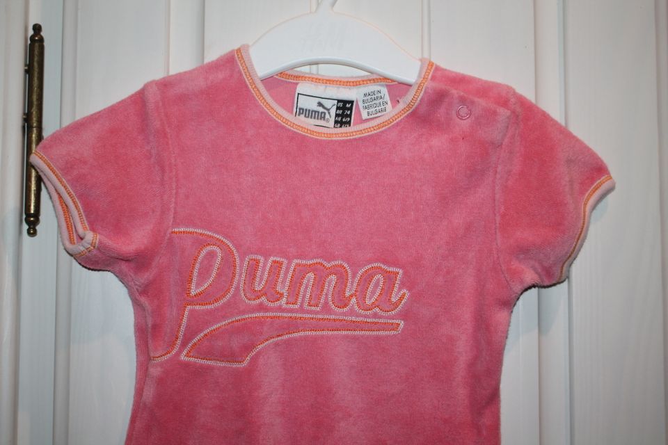 Puma Einteiler Spieler Overall Gr. 6-9 Monate 74 rosa Logo orange in Achim