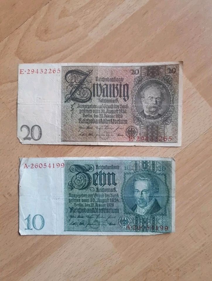 Reichsbanknoten  10 und 20 in Vordorf