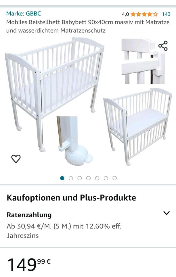 Beistellbett Baby weiß. Nagelneu in Barth