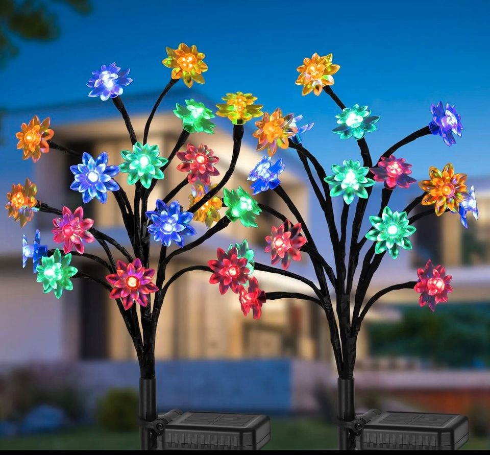 2x Solarlampen Außen Garten Solarleuchten Blumen Farbwechsel Deko in Bebra
