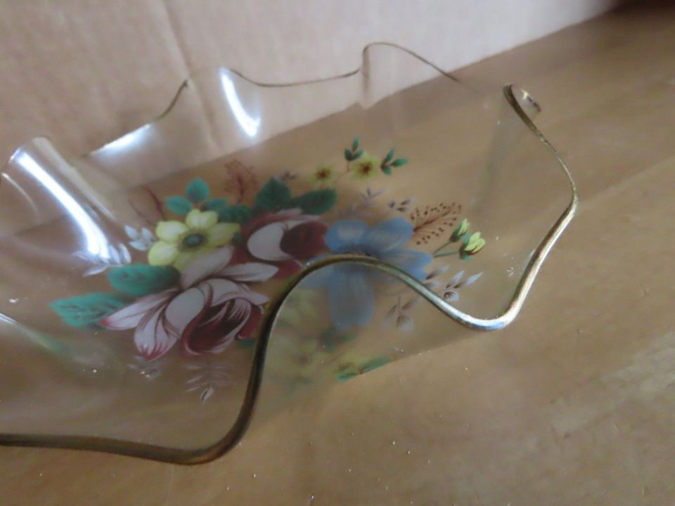 Zierschale kleine Glasschale mit Blumen Druck oder gemalt dünnes in Roth (Landkreis Altenkirchen)