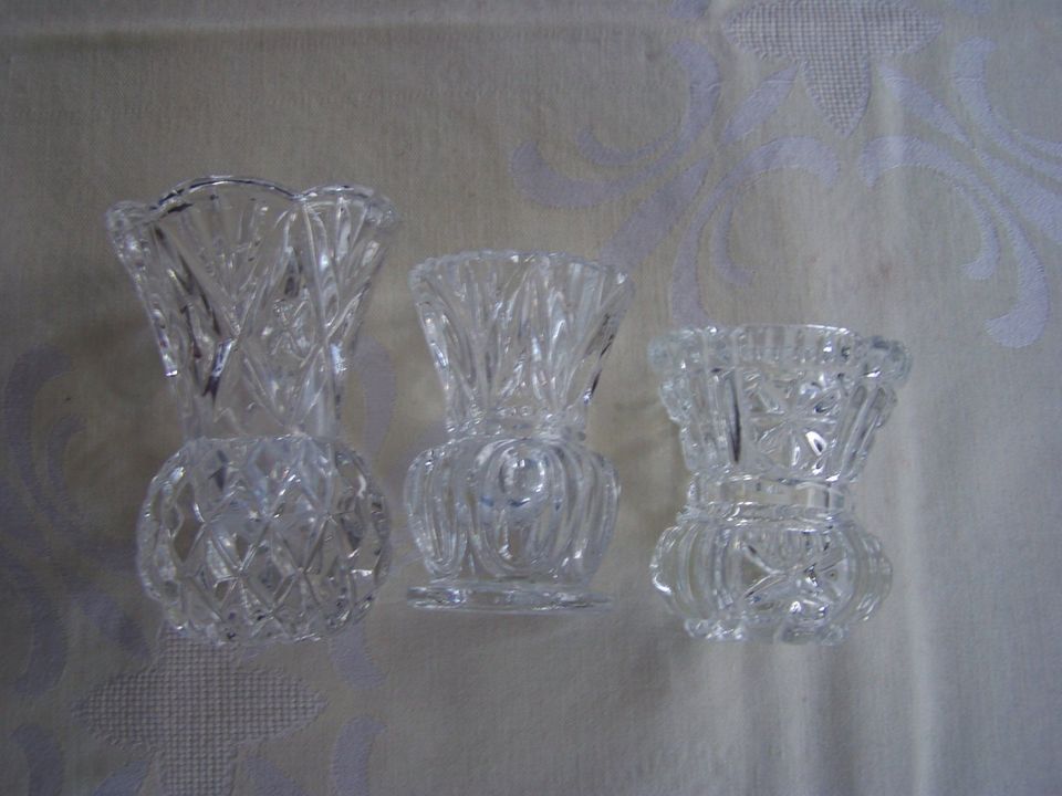 3 Väschen Glas geschliffen 6 cm, 7 cm, 9,5 cm Vase in Neulußheim