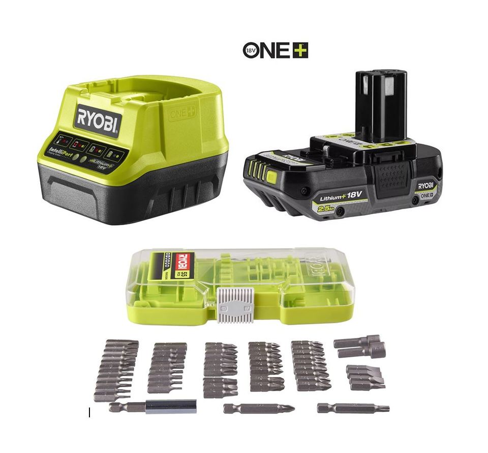 Ryobi ONE+ 18V 2.5Ah Akku RB1825C + Ladegerät + Bit-Set RAK55DK in Riedlingen