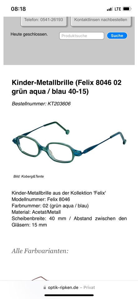 Kinderbrille / Sehhilfe Felix Neu in Ahnsbeck