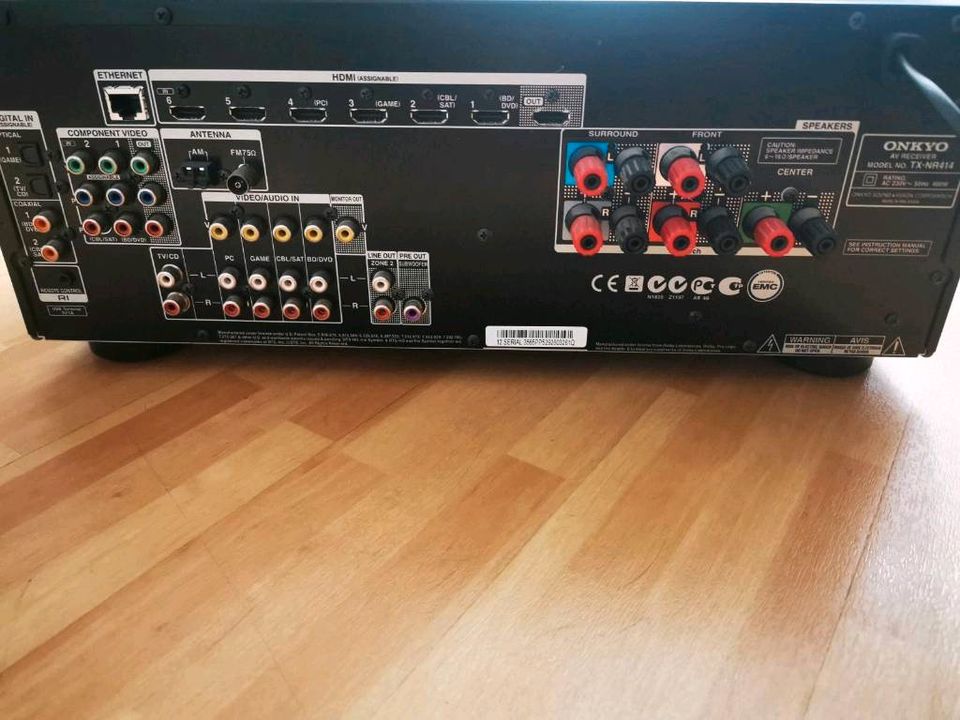 Onkyo TX-NR414 AV Receiver mit Boxen Bassbox und Verkabelung in Freiburg im Breisgau