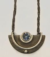 Silber-Design-Collier 925er, patiniert mit synth. Aquamarin Baden-Württemberg - Korntal-Münchingen Vorschau