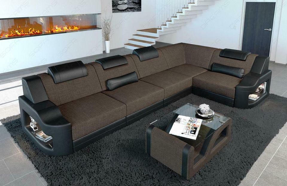 Stoff Sofa Eckcouch Padua Luxussofa mit LED Beleuchtung in Berlin