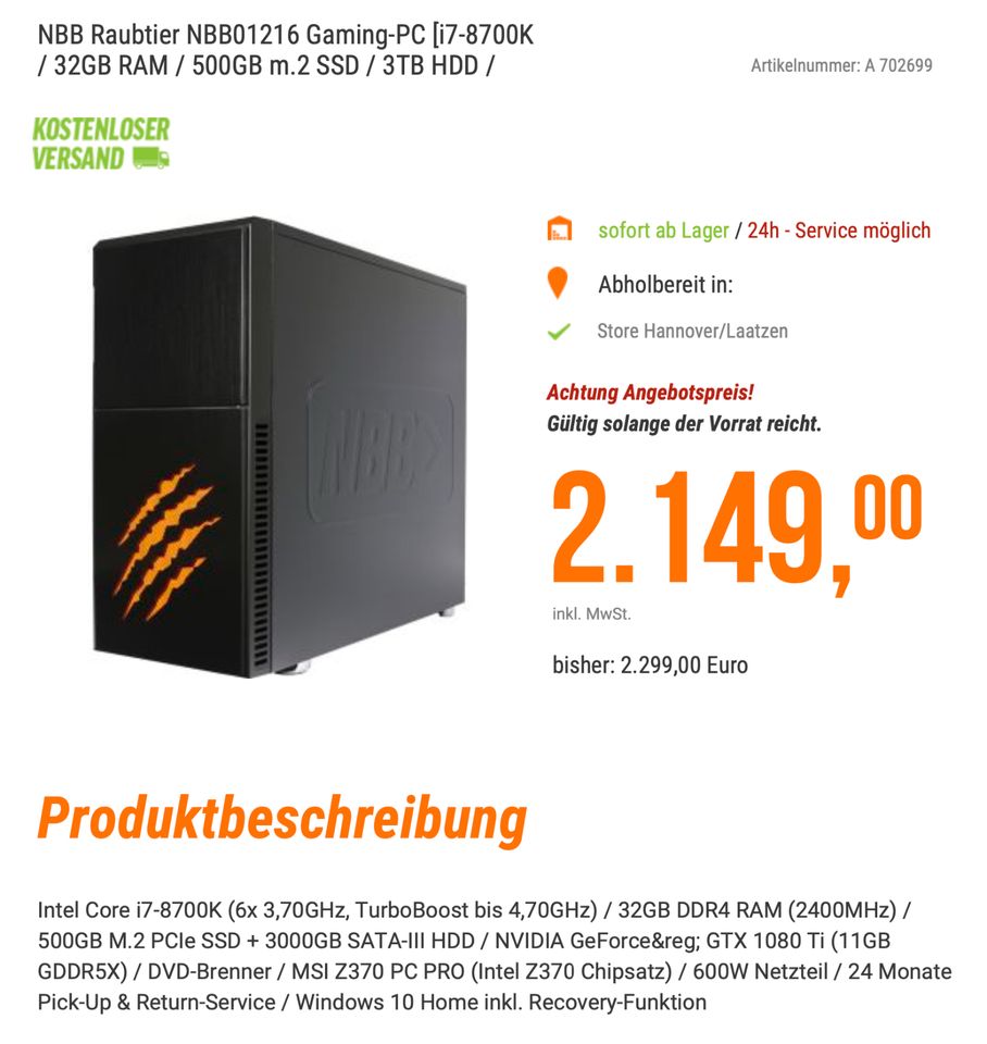 Gaming PC i7-8700K 32 GB RAM 500 GB SSD GTX 1080 Ti 11 GB in München