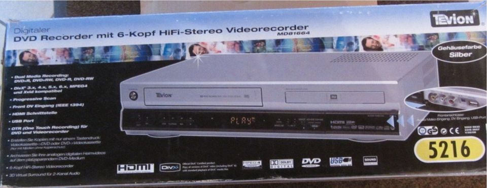 Tevion MD81664 HDMI DVD VHS Video Recorder VCR Kombigerät in Ober-Ramstadt