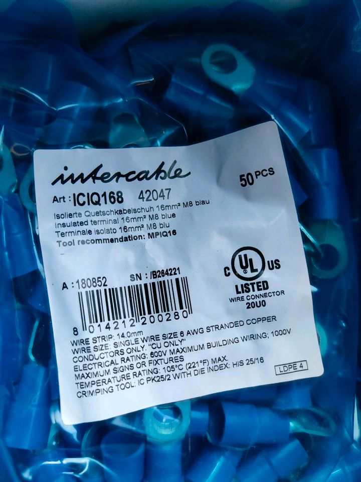 Intercable Tools Quetschkabelschu h 16mm M6 blau ICIQ166 in Überlingen