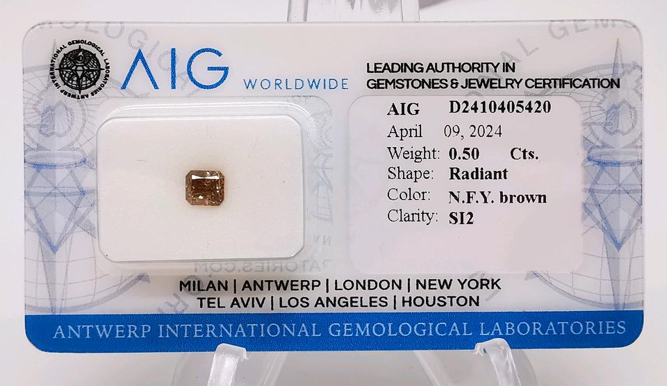 Diamant 0,50 ct AIG Zertifikat Gelb Braun Radiant Yellow Brown in Herne