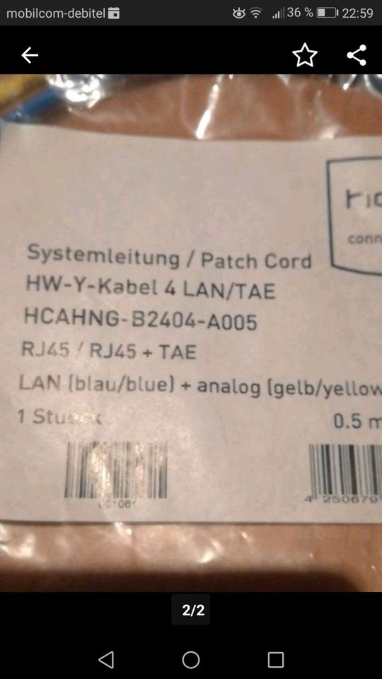 Homeway HW-Y- Kabel 4, LAN / TAE  "NEU/OVP" in Nürtingen