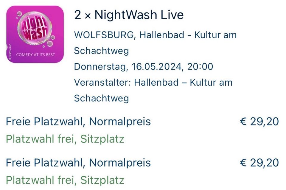2 Karten für Nightwash in Wolfsburg in Brome