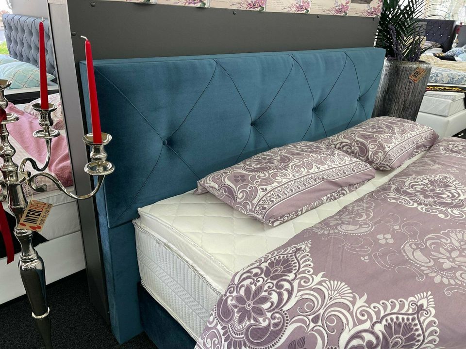 Boxspringbett Bett Chesterfield Doppel Ehebett 180x200 Samt Blau in Bielefeld