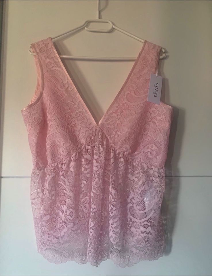 NEU Guess Damen Top Spitze sexy rosa Transparent durchsichtig L in Issum