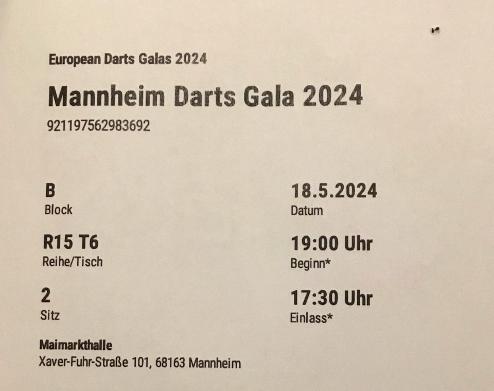 2 Tickets Darts in Mannheim am 18.05.24 in Sinsheim