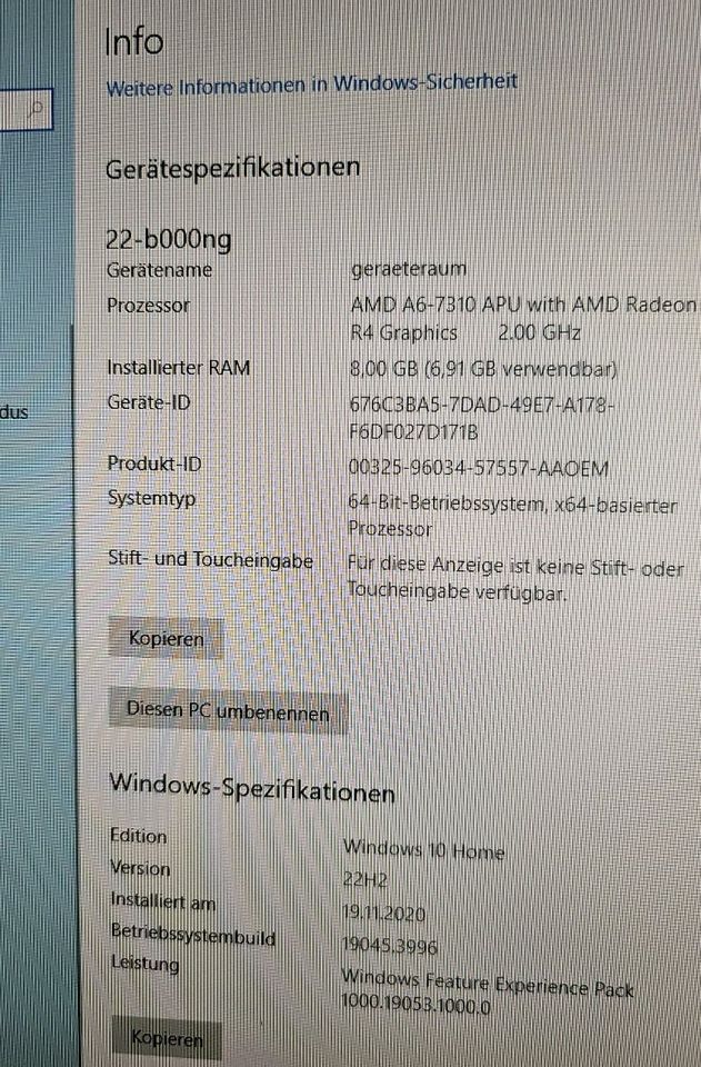 HP All in one TPC-Q031-22 8GB RAM 2TB HDD Win 10 Home in Buchholz in der Nordheide